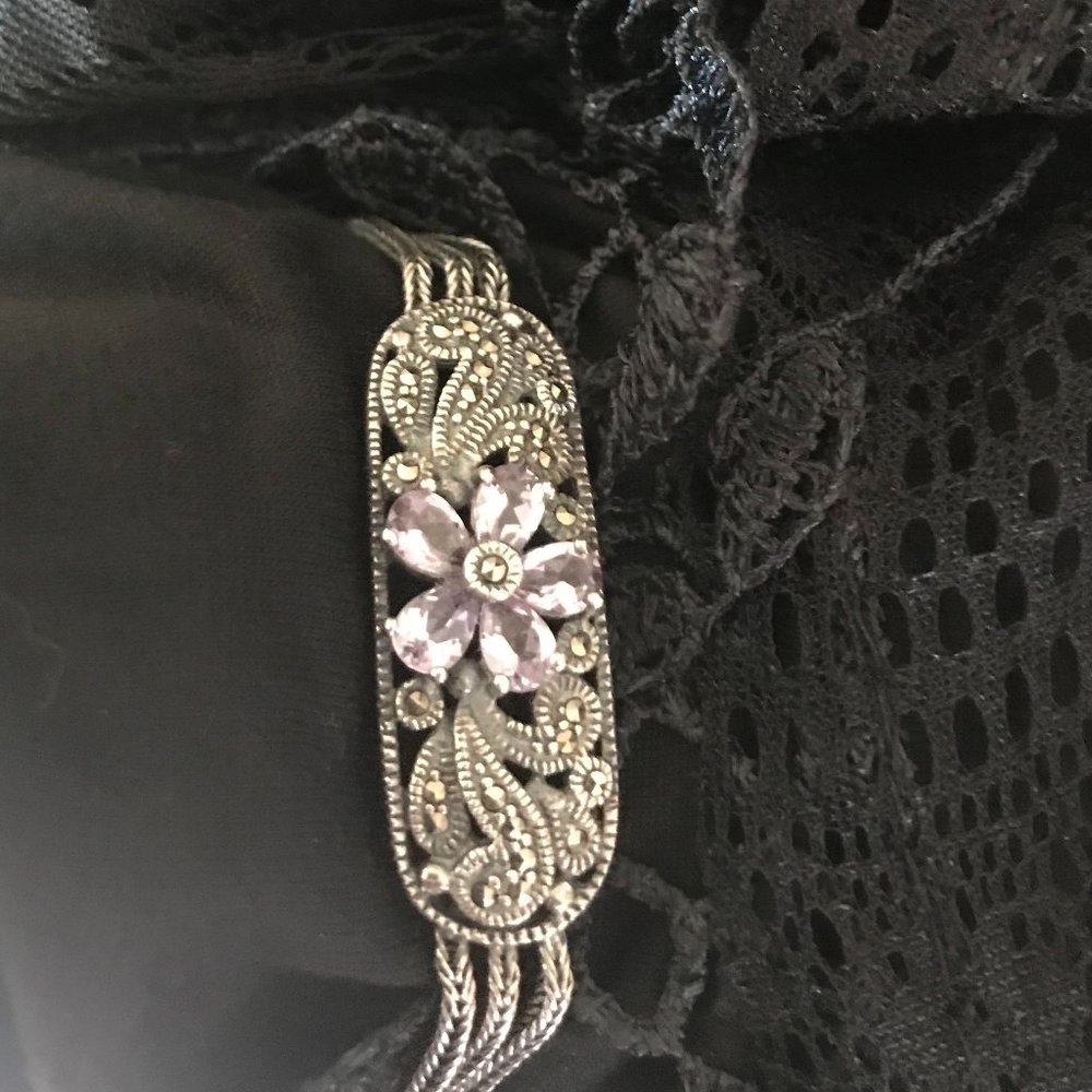 Vintage Sterling & Marcasite Bracelet and Ring Set - Picture 6 of 9